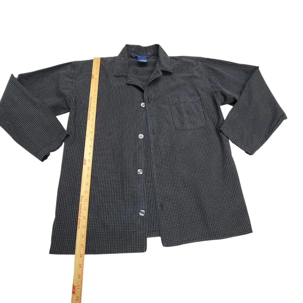 Polo Ralph Lauren Pajama Shirt Mens Medium Black Grid Check Sleepwear Button Up